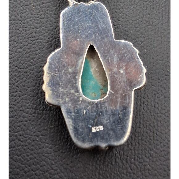 Kingman Turquoise Necklace, 18" Chain, 925 Sterling Silver, Southwest Style - Picture 6 of 6